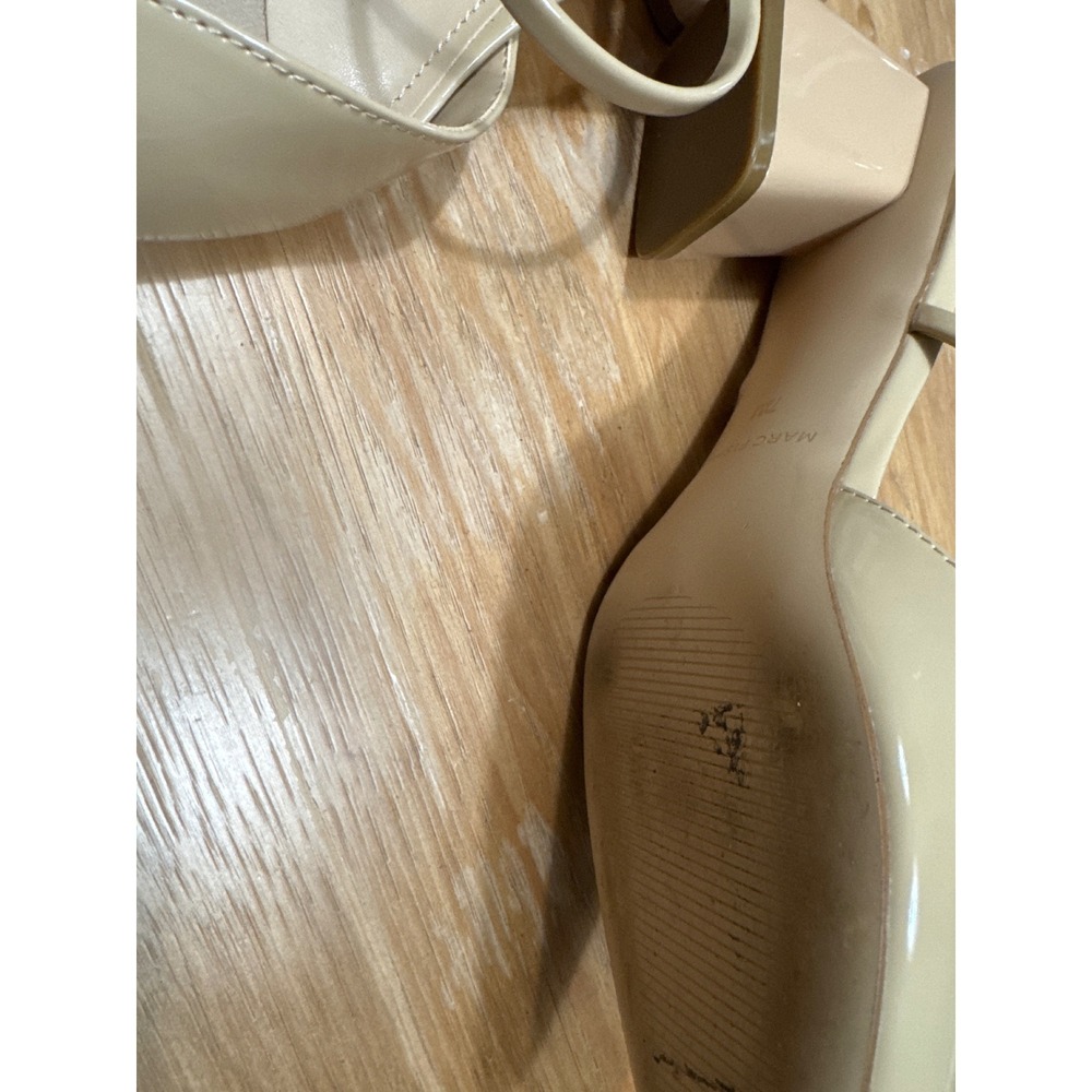 Marc Fisher Lakey Beige Patent Pointed Toe Mary Jane Block Heel Mules Mens 7.5M - Picture 3 of 6